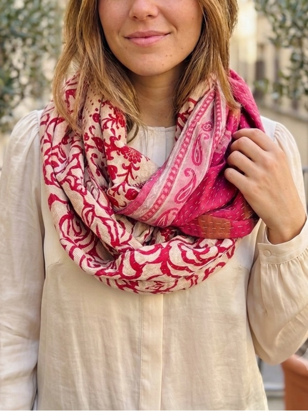World Market Kantha Patchwork Infinity Scarf Floral Paisley Boho Reversible